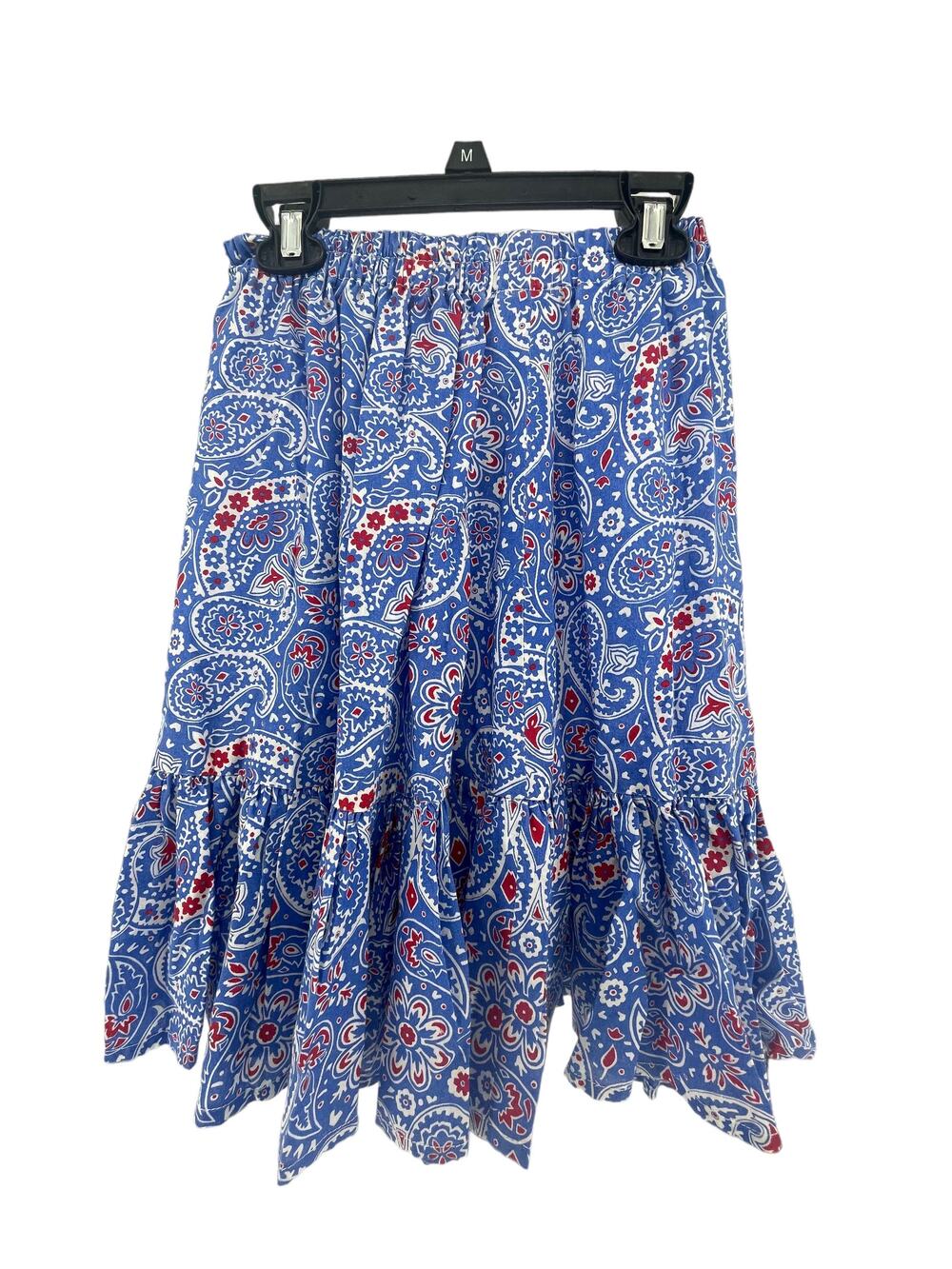 Unbranded Blue White Red Floral Paisley Pull-On Midi Flounce Skirt Girls Youth